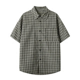 Summer Short Sleeved Shirt Men Retro Plaid Shirt Mens Streetwear Korean Loose Casual Shirt Man Fashion Shirts Large Size 4XL