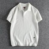 Simple Cartoon Embroidery Polo Shirt Large Size American Retro Casual Lapel Half Button Shirt Summer Youth Short-sleeved Top