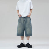 Oversized Baggy Men's Denim Shorts Summer Fashion Retro Casual Loose Wide-leg Calf-length Jeans Harajuku Y2K Streetwear