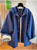 Classic High-end Hooded Windbreaker Women Spring Autumn Style 2025 New Loose Versatile Trendy Hooded Mid-length Jacket