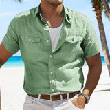 Seaside Beach Casual Breathable Linen Shirt Men Summer Fashion Turn-down Collar Buttoned Shirts For Mens Short Sleeve Cardigans