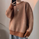New Japanese Trendy Men Sweater High Street Patchwork Knitted O Neck Long Sleeve Pullover Casual Loose Premium Quality Knitwear