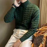 New Luxury Jacquard Men Sweater  Casual British Style Slim-fit Knitted Long Sleeve Pullover Fashion Leisure Basic Knitwear M-3XL