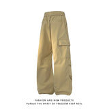 Men's Multi-pocke t Pleated Wide Leg Cargo Pants Korean Fashion Straight Pants Male Casual Loose Drawstring Trousers 5XL-M