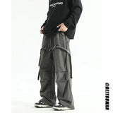 Straight Casual Men's Pants Wide Leg Drawstring Black Cargo Pants Unisex Baggy Casual Overalls Streetwear Oversized Trousers