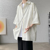 White/Black Men Shirt Texture Lapel Short Sleeve Korean Casual Shirts High Quality Streetwear Summer Leisure Men Clothing