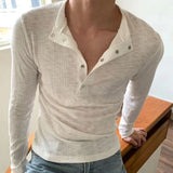American Street Fashion Simple Slim Fit Solid Color Knitted Long-Sleeved Shirt Mens Design Lazy Casual Slim Fit Bottoming Shirt