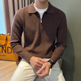 Autumn Casual Men Polo Sweater Light Luxury Zip-up Solid Color Long Sleeve Knitted Pullover Daily Commuting Basic Knitwear M-3XL