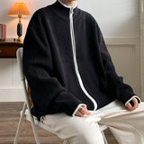 Zipper Cardigan Sweater Men's Light Mature Style Winter Thickened Knitted Jacket Japanese Loose Handsome Sweater Jacket Preppy