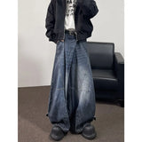 Hip hop high street men and women trendy hip-hop straight leg washed jeans for couples loose retro casual wide leg pants Y2K