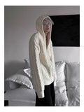 American autumn and winter men and women trendy street personality cardigan hooded sweater couple loose casual knitted top y2k