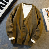 Men's Mature V-neck Cardigan Sweater Autumn Winter Solid Striped Coat High-end British Retro Knitted Sweater Jacket Mens Clothes