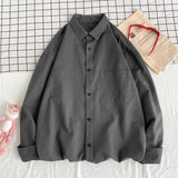 New Men Luxury Korean Style Shirts Casual Long Sleeve Drapped Solid Color Button-down Cardigan Fashion Japanese Blouse 2025 New