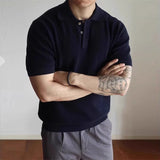 New Men's Clothing Light Luxury Business Polo Shirt Casual Slim-fit Knitted Solid Color Short Sleeve T-shirt High Quality Tops