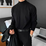 Autumn Stand Up Collar Sweater Men Slim Warm Black Knitted Pullover Men Korean Casual Long Sleeved Sweater Mens Jumper Clothes