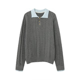 Fashion Patchwork Men Polo Sweater Light Luxury Japanese Popular Knitwear Premium Quality Long Sleeve Pullover Trendy Streetwear