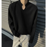 White Long Sleeved T-shirt Men Fashion Black V-neck T Shirt Men Streetwear Korean Loose Casual Checkered T Shirt Mens Top M-3XL