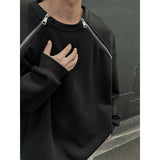 Spring Men Sweatshirts Metal Zipper Solid Color Casual O Neck Fashion Oversize Streetwear Hip Hop Male White/Black
