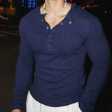 American Street Fashion Simple Slim Fit Solid Color Knitted Long-Sleeved Shirt Mens Design Lazy Casual Slim Fit Bottoming Shirt