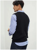 New Popular Preppy Style Men Sweater Vest Casual Knitted Streetwear Solid Color V Neck Waistcoat Leisure High Quality Knitwear
