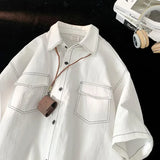 Unisex Trendy Personalized Short-Sleeved Summer Shirt - Couple's Loose Lapel Casual Retro Work Attire Top - Y2K Street Fashion