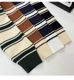 New American Trendy Men Polo Neck Sweater Light Luxury Striped Knit Long Sleeve Pullover Tops High Quality Loose Knitwear M-3XL