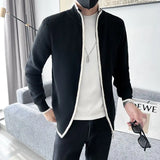 Spring and Autumn Men's New Fashion Business Solid Color Zipper Knitted Cardigan Versatile Korean Style Casual Comfort Top