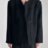 Mens Solid Color High-End Jacket Autumn And Winter New Style Raw Edge Design Collarless Loose Top Korean Style Trendy Jacket