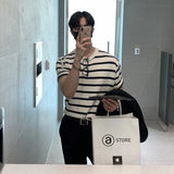 Men's Clothing Leisure Luxury Knitted T Shirt Fashion O Neck Striped Short Sleeve Tees for Men Korean Popular Knitwear Summer