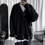 Knit Sweater Male Black Coat Cardigan Men's Clothing Japanese Harajuku Fashion V Neck Plain Solid Color Jacket Knitwears X Ugly