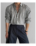 New Naples Business Men Shirts Light Luxury Textured Lapel Striped Long Sleeve Cardigan Leisure Premium Commuter Blouse M-2XL