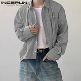 Men Striped Shirt Lapel Long Sleeve Loose Korean Style Men Clothing Streetwear 2024 Fashion Casual Male Shirts S-5XL