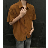 Rice White Hollow Out Shirts for Men Handsome Lapel Blouse Ice Silk Sexy Fashion Men Clothing Male Mesh Short Sleeve Shirts