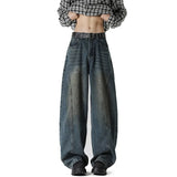 Men Wide Leg Jeans Dark Blue Patchwork High Street Washed Vintage Denim trousers men Loose Trendy Streetwear Oversized