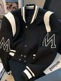 American Fashion High-end Baseball Uniform Embroidered Letters Black White Color-blocking Niche Fat Girl Cardigan Top Coat Chic