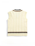 Men's British Retro College Style Color Block V-neck Sleeveless Knitted Vests Autumn Winter Versatile Layered Sweater Waistcoat
