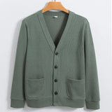 New Knitted Sweater Cardigan Men Autumn Solid Casual Man Clothes Korean Fashion 80% Cotton V-Neck Collar Sweater Men