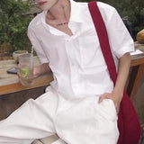 College Style Youth Wear Short-Sleeved Shirt Men Summer New Fashion High-End Handsome Casual Solid Color Y2k White Shirt