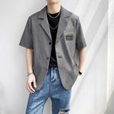 Summer Short Sleeved Blazer Men Fashion Society Mens Black Dress Jacket Korean Casual Suit Jacket Mens Office Formal Jackets