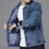 Denim Jackets Man Gray Jeans Coat for Men Wide Shoulders with Print Cargo Original Outwear Designer Loose of Fabric G Joker Y2k