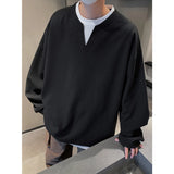 Loose Casual Tshirt Men Fake Two-piece Long Sleeve T Shirt Neutral Streetwear Fashion Women Korean Pullover T-shirts Gray/Black
