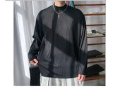 Long Sleeved T-shirt Men Casual Pleated T Shirt Men Japanese Streetwear Loose Ice Silk T Shirt Mens Stand Up Collar Tshirt