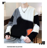 American street style men and women trendy personalized round neck sweater couple winter high street loose retro casual knitted