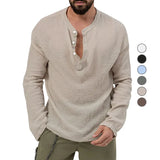 Spring and Autumn New Men's Shirt Casual Seersucker Solid Color Long Sleeve Shirt Loose Style Button Men's Clothing