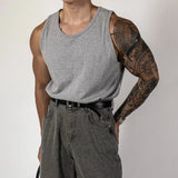 Mens Quick-Drying Muscle Slim Stretch Sports Fitness Round Neck Sleeveless Vest Fitness Top Summer Solid Color Y2k Vest Gym