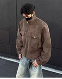 Street Zipper Jacket High-end Handsome Stand-up Collar Coat American 2025 Retro Handsome Work Jacket Loose Top Urban