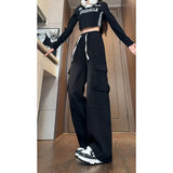Men's Jeans String Banding Elastic waist Wide Leg Denim Pants Side pocket Cotton Casual Straight Jean Trousers