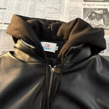 Autumn and winter street style American men and women trendy personalized fake couple loose PU leather jacket casual top y2k