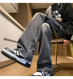 Autumn jeans men New Fashion Side Zipper Casual Jean Pants Men High Street Loose Straight Pant Mens Vintage All-match Trousers