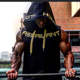Muscle Fitness Guys Gym Clothing Mens Bodybuilding Hooded Tank Top Men Cotton Sleeveless T Shirt Running Vest Workout Sportswear